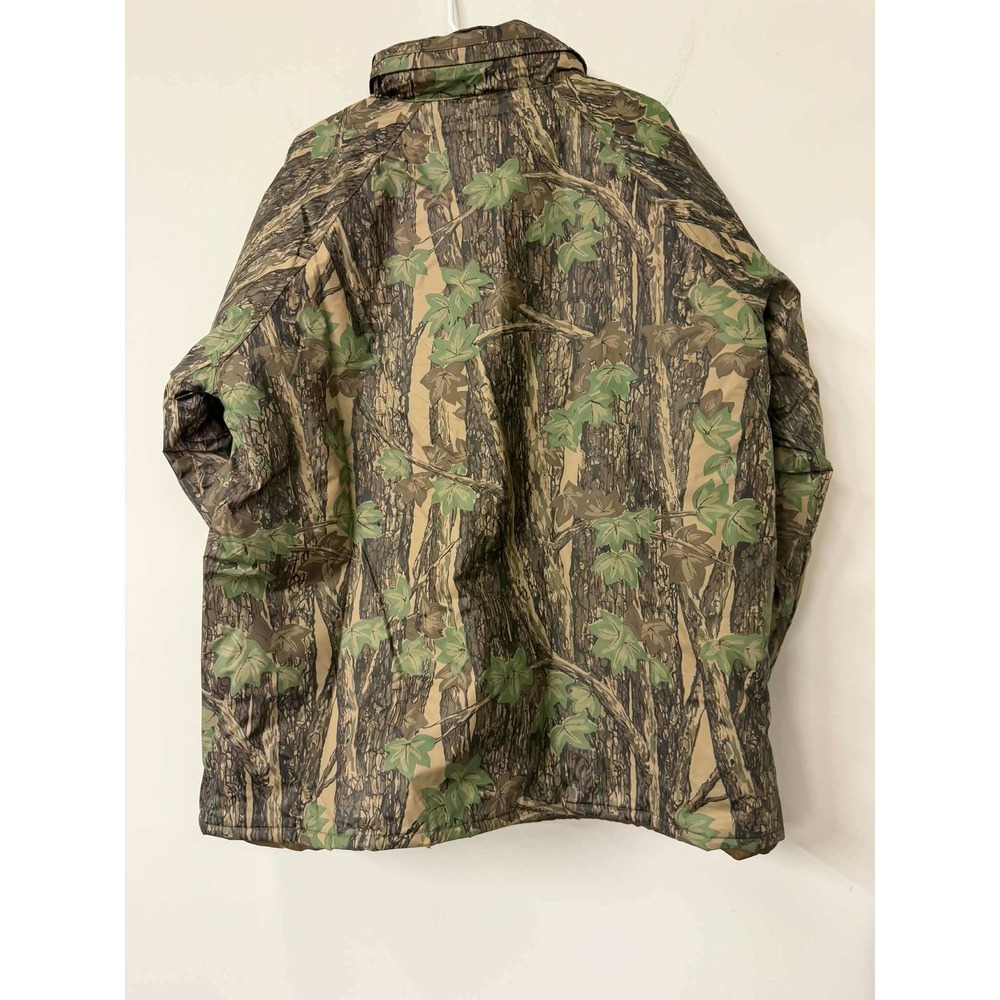 Vtg Duck Bay Camo Rain Jacket Mens Large Woodland Camouflage PVC Hunting Coat
